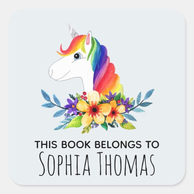 'This Book Belongs' Unicorn Name Kids Bookplate (Front)