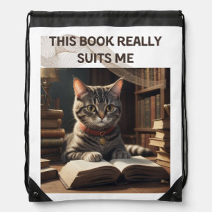 This Book Really Suits Me Funny Cat Drawstring Bag