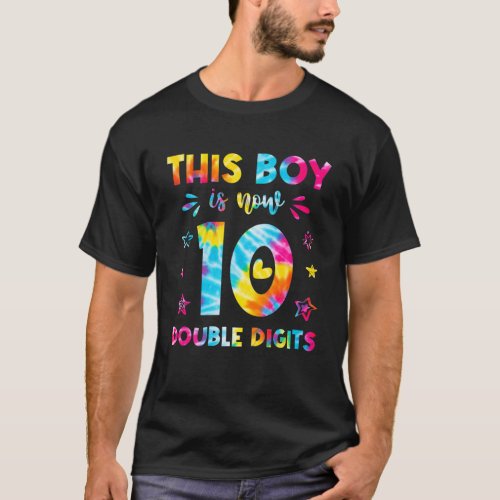 This Boy 10Th Birthday Tie Dye Double Digits 10 Ye T_Shirt