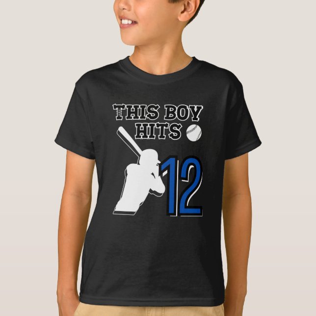 This boy hits 12 – baseball 12h birthday  T-Shirt (Front)