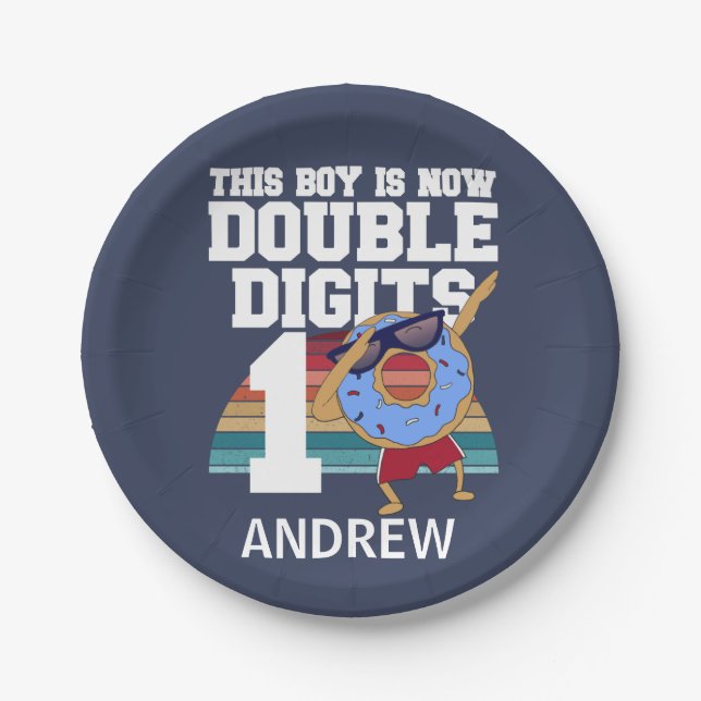 This Boy is Now Double Digits Funny 10th Birthday Paper Plates (Front)