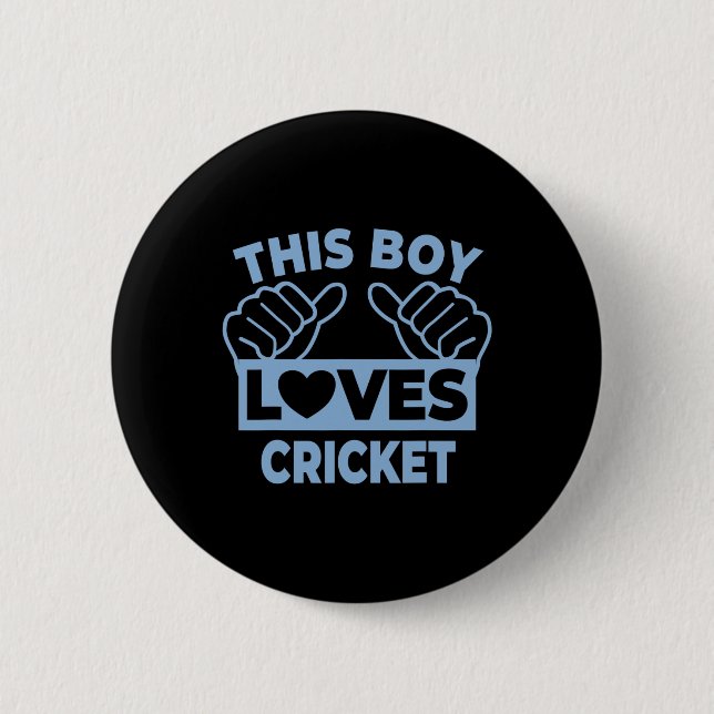 This Boy Loves Cricket - Cricket Player  Button (Front)