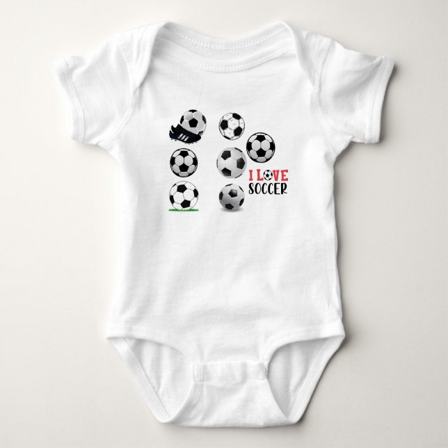 This boy loves  Football with Soccer ball  Baby Bodysuit (Front)