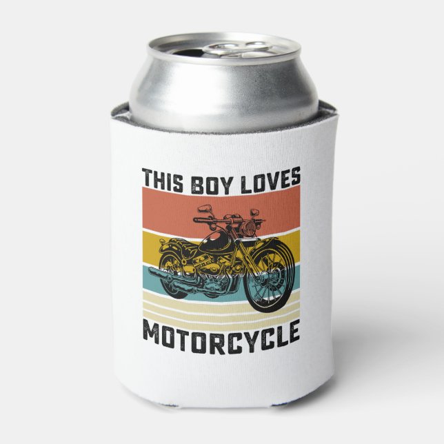 This Boy Loves Motorcycle Can Cooler (Can Front)