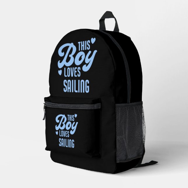 This Boy Loves Sailing Funny Sailor Printed Backpack (Back Corner Right)