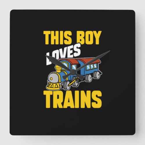 This Boy Loves Trains Locomotive Lover Railway Square Wall Clock