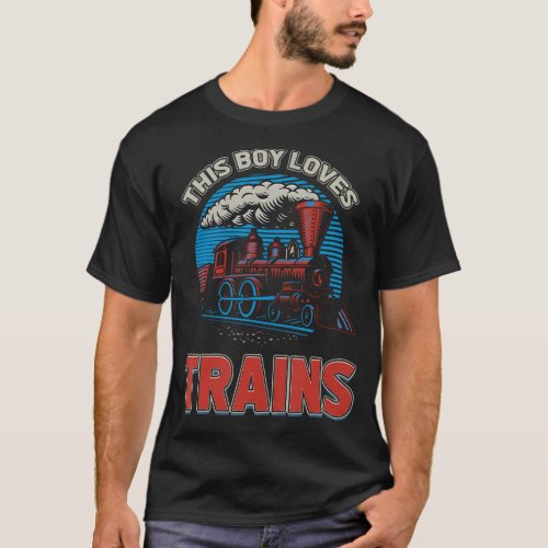 This Boy Loves Trains Locomotives And Wagon Kid T_Shirt