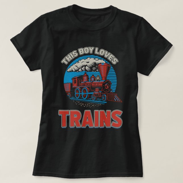 This Boy Loves Trains Train Boys Wagon Lover Retro T-Shirt (Design Front)