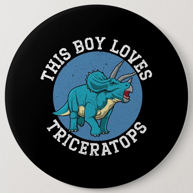 This Boy Loves Triceratops Dinosaur Prehistoric Di Button (Front)