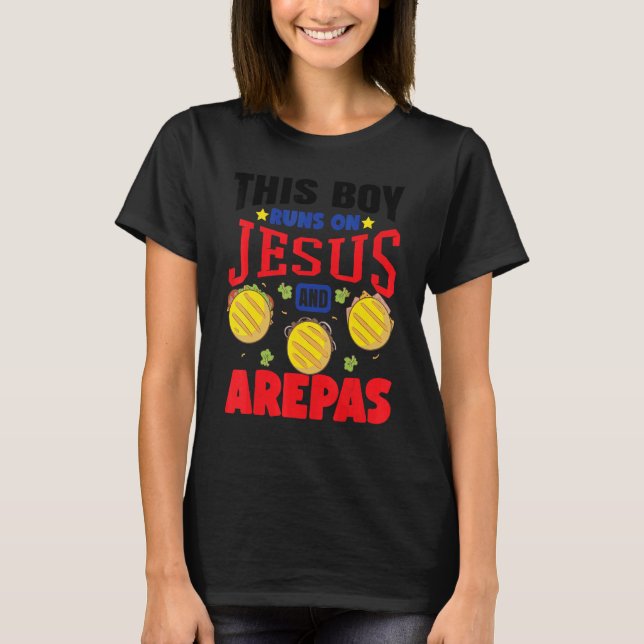 This Boy Runs On Jesus And Arepas Kids Colombia Fo T-Shirt (Front)