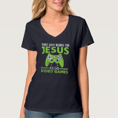This Boy Runs On Jesus And Video Games Christian T_Shirt