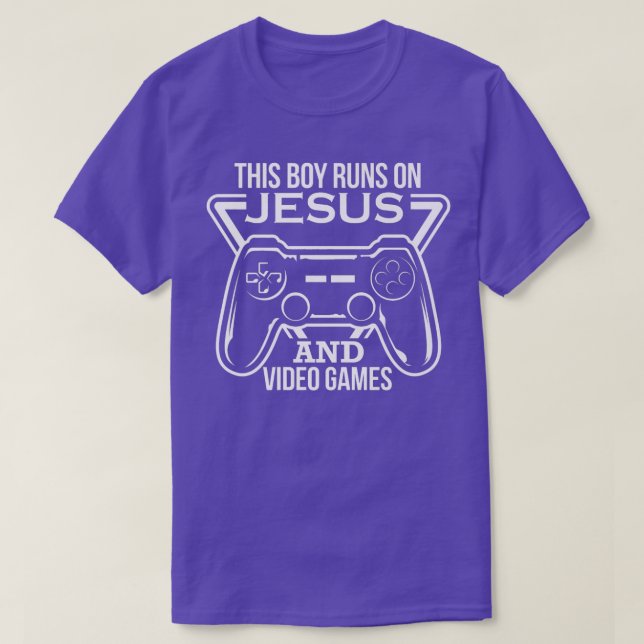 This Boy Runs On Jesus and Video Games  Christian  T-Shirt (Design Front)