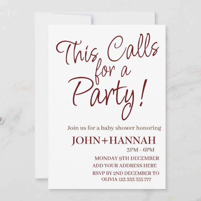  This Calls For a Party Funny Co-ed Baby Shower  Invitation (Front)