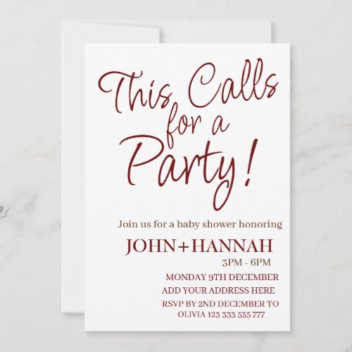  This Calls For a Party Funny Co_ed Baby Shower  Invitation