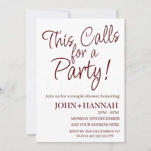  This Calls For a Party Funny Co_ed Couple Shower  Invitation