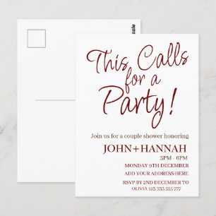 This Calls For a Party Funny Co-ed Couple Shower Postcard