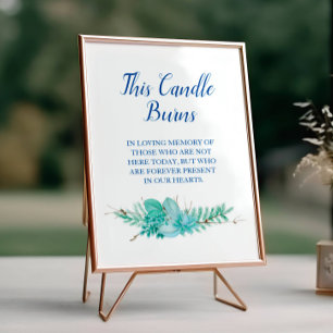 This Candle Burns Greenery Blue Wedding Memorial Poster