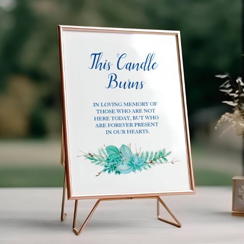 This Candle Burns Greenery Blue Wedding Memorial Poster