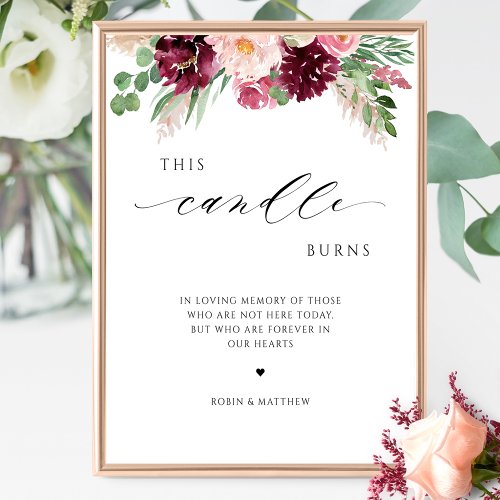 This Candle Burns In Memory Burgundy Wedding Sign