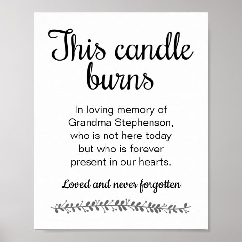 This Candle Burns In Memory Of Wedding Sign