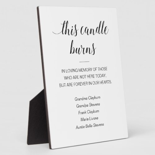 This Candle Burns List Of Names Memorial Wedding Plaque