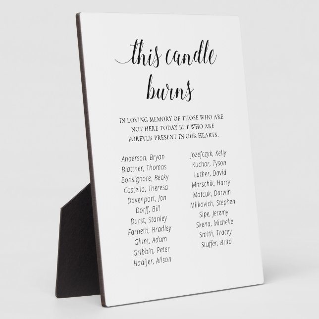 This Candle Burns Names Class Reunion Memorial Plaque (Side)