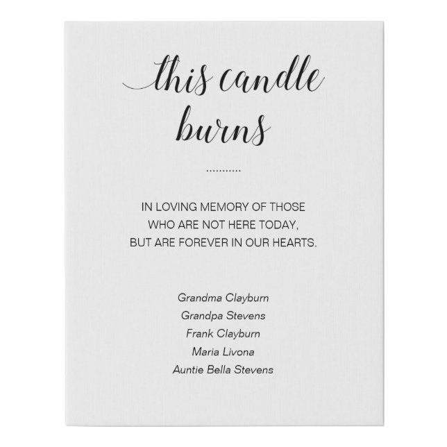 This Candle Burns Names Memorial Wedding Faux Canvas Print (Front)