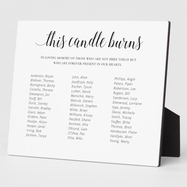 This Candle Burns School Class Reunion In Memory Plaque (Side)