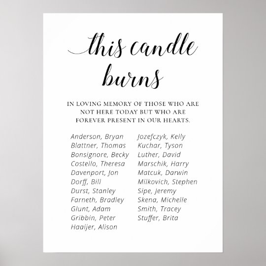 remembrance candle table wording