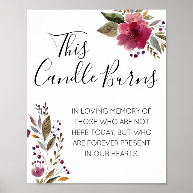 This Candle Burns Watercolor Wedding Memorial Poster (Front)