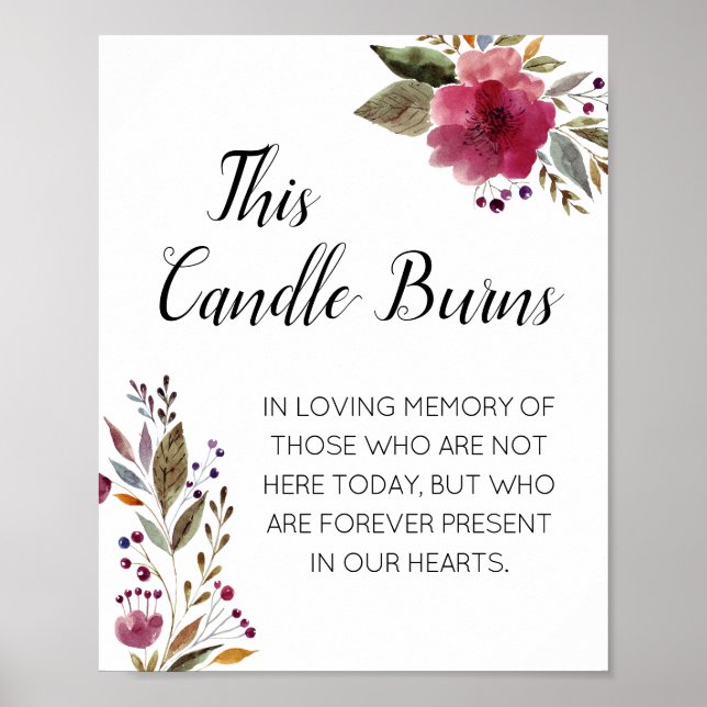 This Candle Burns Watercolor Wedding Memorial Sign (Front)