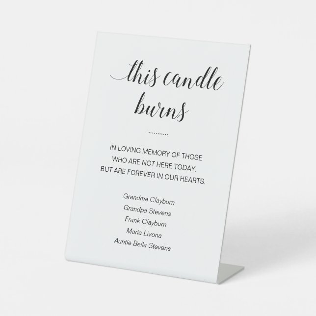 This Candle Burns With Names Memorial Wedding Pedestal Sign (Front)