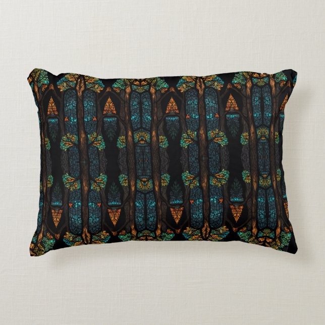 This captivating artwork features a stained glass  accent pillow (Front)