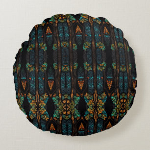 This captivating artwork features a stained glass  round pillow