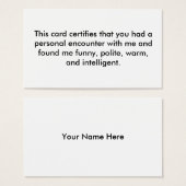 This card certifies that you had a personal enc... (Front & Back)
