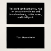 This card certifies that you had an encounter w... (Front & Back)