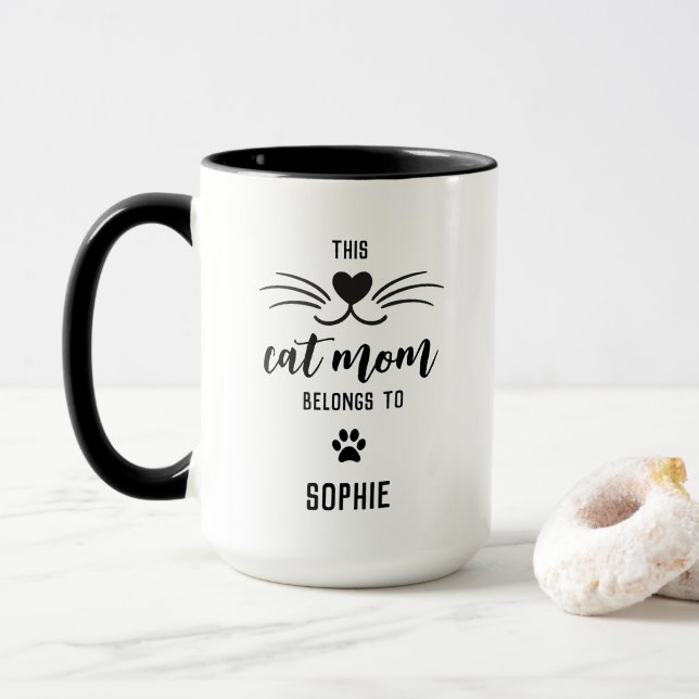 "This Cat Mom Belongs To" Custom Cat Name Cute Mug (With Donut)