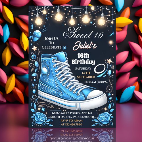 This Chic Shoe Girl Sweet 16 Sneaker Ball Birthday Invitation