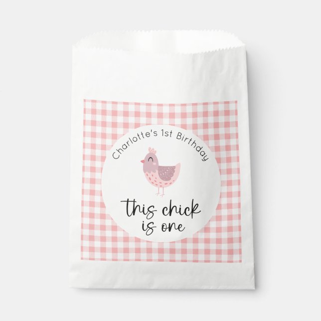 This Chick is One 1st Birthday Favor Bag (Front)