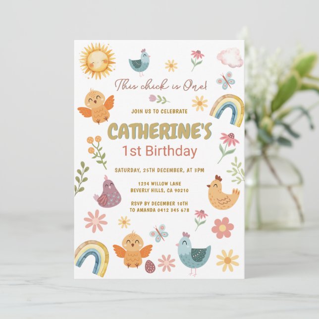 This Chick Is Turning One 1st Birthday Invitation (Standing Front)
