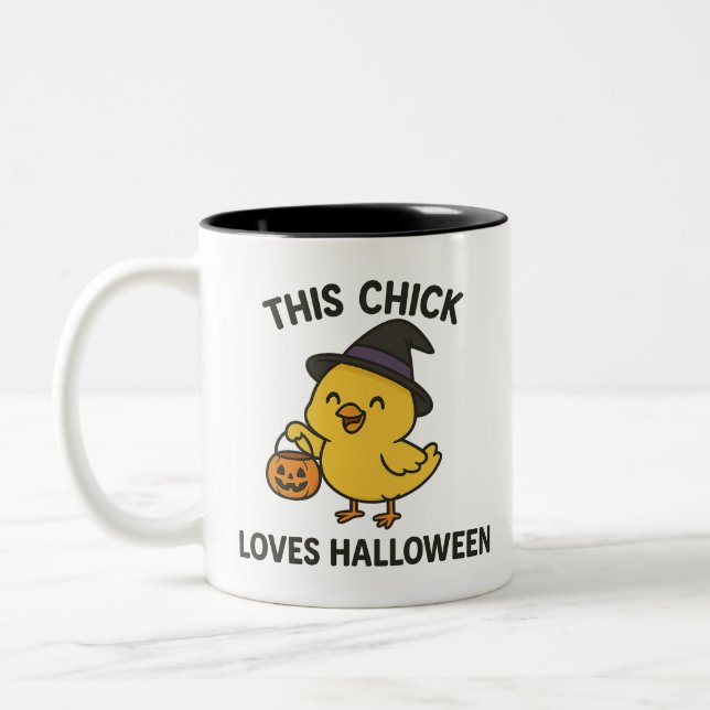 This Chick Loves Halloween Two-Tone Coffee Mug (Left)