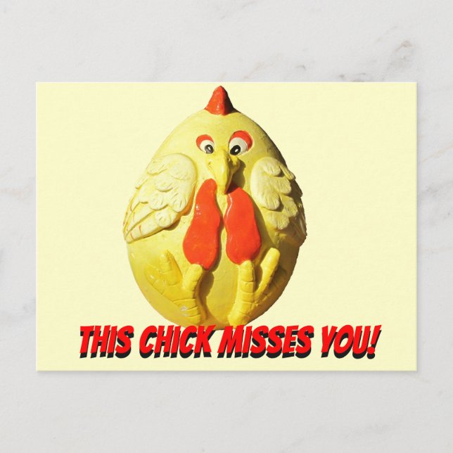 This Chick Misses You Funny Chicken Postcard (Front)