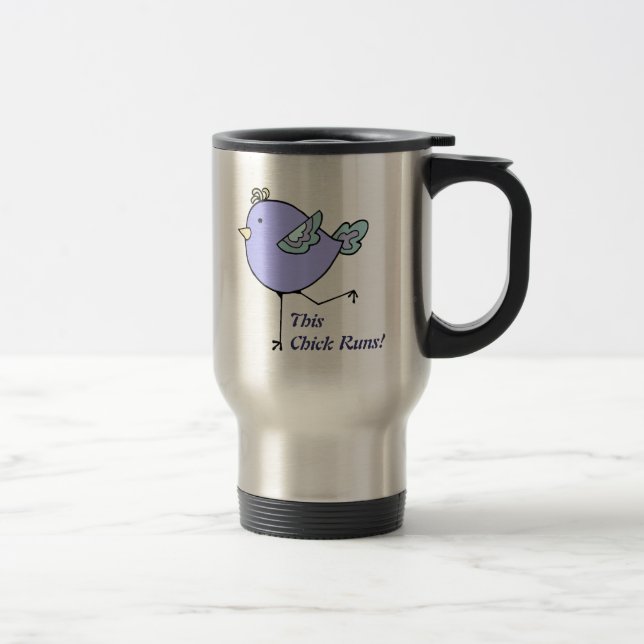 This Chick Runs Cute Love Running Cartoon Bird Travel Mug (Right)