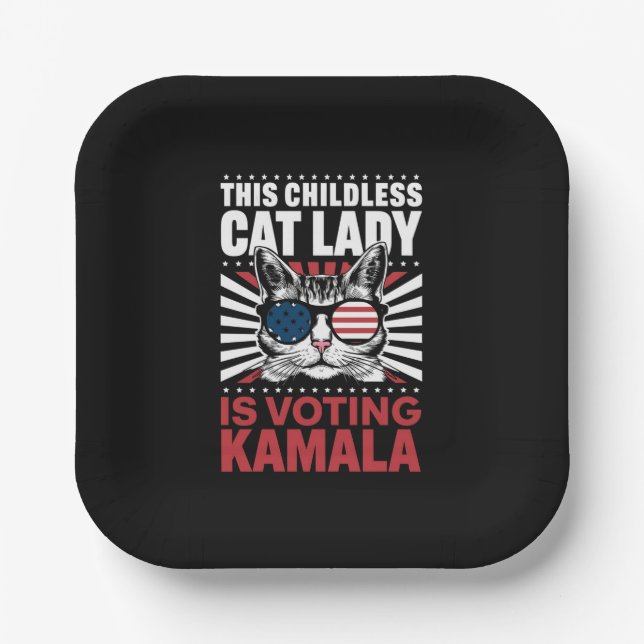 This Childless Cat Lady is Voting Kamala 2024 Paper Plates (Front)