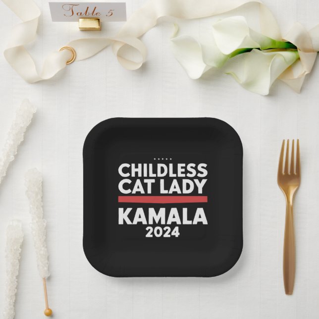 This Childless Cat Lady is Voting Kamala 2024 Paper Plates (Wedding)