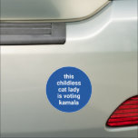 This childless cat lady is voting kamala blue car magnet<br><div class="desc">This childless cat lady is voting kamala minimalist modern funny cool car magnet.
Fully customizable white text on blue editable color background. Available in many colors and style options.</div>