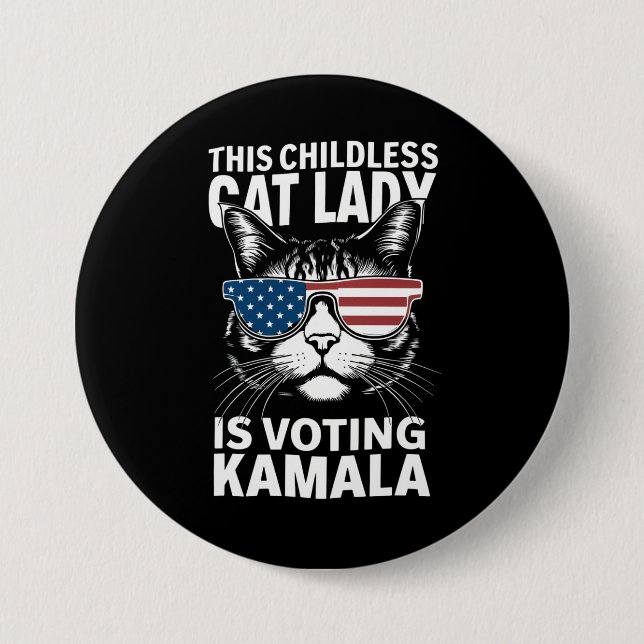 This Childless Cat Lady is Voting Kamala-Harris 24 Button (Front)