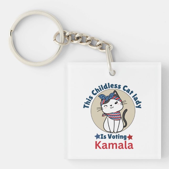 This Childless Cat Lady is Voting Kamala Keychain (Front)