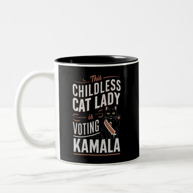 This Childless Cat Lady is Voting Kamala Two-Tone Coffee Mug (Left)
