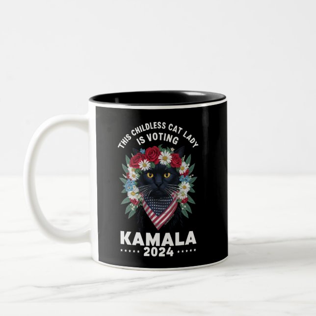 This Childless Cat Lady Ladies Is Voting Kamala  Two-Tone Coffee Mug (Left)
